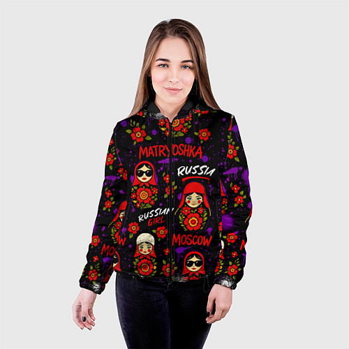 Женская куртка Паттерн с матрешками / 3D-Черный – фото 4