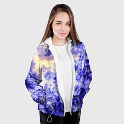 Куртка с капюшоном женская Сине-сиреневый цветы на фоне облаков, цвет: 3D-белый — фото 2