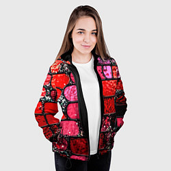 Куртка с капюшоном женская Рубиновый красный витражные плитки, цвет: 3D-черный — фото 2