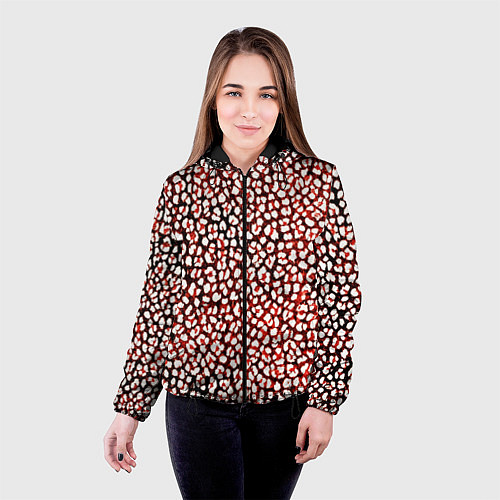 Женская куртка Тёмный красный с белыми пятнышками / 3D-Черный – фото 4