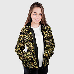 Куртка с капюшоном женская Народная русская роспись - позолота паттерн, цвет: 3D-черный — фото 2