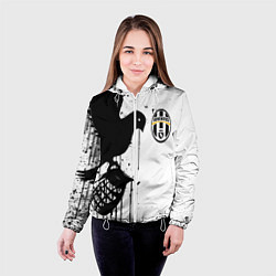 Куртка с капюшоном женская Ювентус черная птица краски, цвет: 3D-белый — фото 2