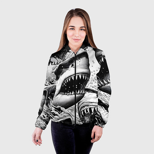 Женская куртка Белая акула - стая / 3D-Черный – фото 4
