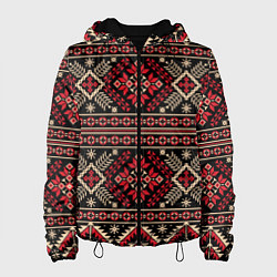 Куртка с капюшоном женская Этнический славянский орнамент, цвет: 3D-черный