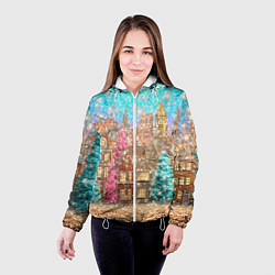 Куртка с капюшоном женская Новогодний город в блестках, цвет: 3D-белый — фото 2