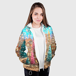 Куртка с капюшоном женская Новогодний город в блестках, цвет: 3D-белый — фото 2