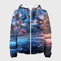 Куртка с капюшоном женская Новогодний двор в блестках, цвет: 3D-белый