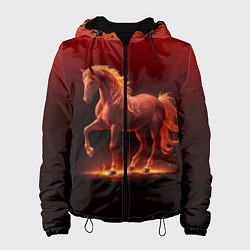 Куртка с капюшоном женская Узор с конем огнем, цвет: 3D-черный