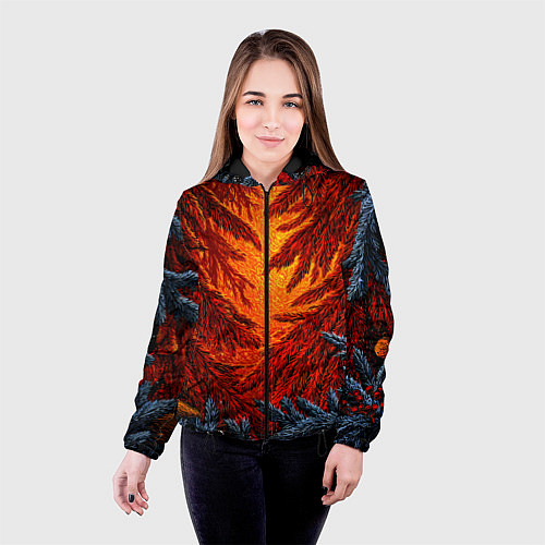 Женская куртка Новогодние ветки елок / 3D-Черный – фото 4