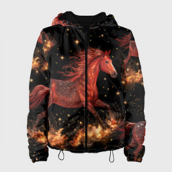 Куртка с капюшоном женская Огненные лошади - паттерн, цвет: 3D-черный