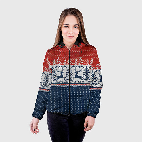 Женская куртка Вязаный узор с оленями / 3D-Черный – фото 4