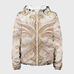 Куртка с капюшоном женская Перламутровый орнамент с перьями, цвет: 3D-белый