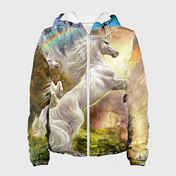 Куртка с капюшоном женская Радужный единорог, цвет: 3D-белый