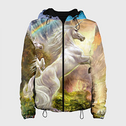 Куртка с капюшоном женская Радужный единорог, цвет: 3D-черный