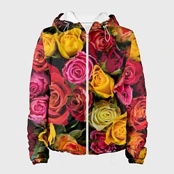 Куртка с капюшоном женская Ассорти из роз, цвет: 3D-белый