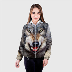 Куртка с капюшоном женская Взгляд волка, цвет: 3D-белый — фото 2