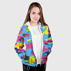Куртка с капюшоном женская Камуфляж: голубой/розовый/желтый, цвет: 3D-белый — фото 2