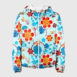 Куртка с капюшоном женская Цветочная роспись, цвет: 3D-белый