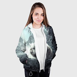 Куртка с капюшоном женская Волк в горах, цвет: 3D-белый — фото 2