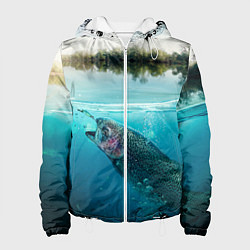 Куртка с капюшоном женская Рыбалка на спиннинг, цвет: 3D-белый