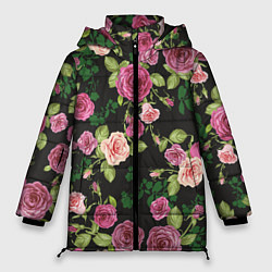 Куртка зимняя женская Кусты из роз, цвет: 3D-черный