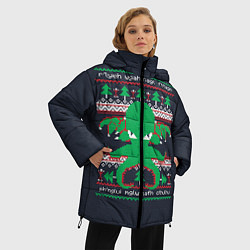Куртка зимняя женская Новогодний свитер Ктулху, цвет: 3D-черный — фото 2
