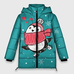 Куртка зимняя женская Пингвинчик на коньках, цвет: 3D-черный