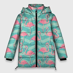 Куртка зимняя женская Flamingo Pattern, цвет: 3D-светло-серый