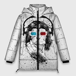 Куртка зимняя женская Обезьяна в наушниках, цвет: 3D-светло-серый