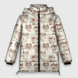 Куртка зимняя женская Стикеры котик, цвет: 3D-черный