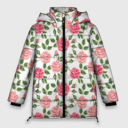 Куртка зимняя женская Розы Паттерн, цвет: 3D-черный