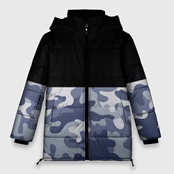 Куртка зимняя женская Камуфляж: черный/голубой, цвет: 3D-черный