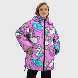 Куртка зимняя женская Сказочные единороги, цвет: 3D-черный — фото 2