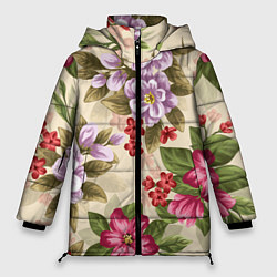 Куртка зимняя женская Цветочный мотив, цвет: 3D-черный