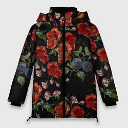 Куртка зимняя женская Цветущие маки, цвет: 3D-черный