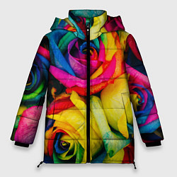 Куртка зимняя женская Разноцветные розы, цвет: 3D-черный