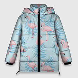 Куртка зимняя женская Арт с розовым фламинго, цвет: 3D-светло-серый