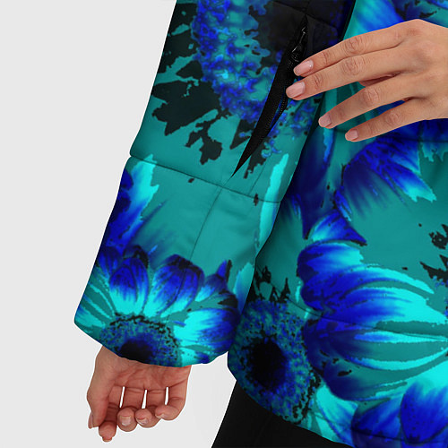 Женская зимняя куртка Голубые хризантемы / 3D-Черный – фото 5