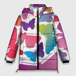 Куртка зимняя женская Разноцветные бабочки, цвет: 3D-черный