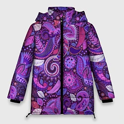 Куртка зимняя женская Фиолетовый этнический дудлинг, цвет: 3D-черный