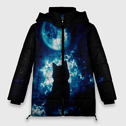 Куртка зимняя женская Кот силуэт луна ночь звезды, цвет: 3D-светло-серый