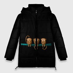 Куртка зимняя женская Обезьяны слух зрение речь трио, цвет: 3D-черный