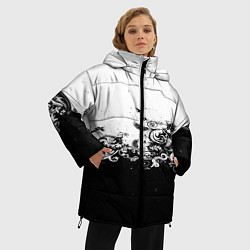 Куртка зимняя женская Узоры линии черный белый чб, цвет: 3D-черный — фото 2