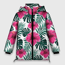 Куртка зимняя женская Гавайский гибискус, цвет: 3D-светло-серый