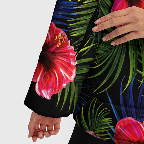 Женская зимняя куртка Тропические цветы и листья / 3D-Черный – фото 5