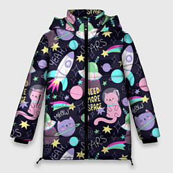 Куртка зимняя женская Коты-космонавты, цвет: 3D-черный