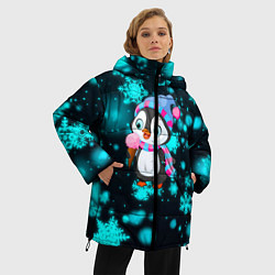 Куртка зимняя женская Новогодний пингвин, цвет: 3D-черный — фото 2