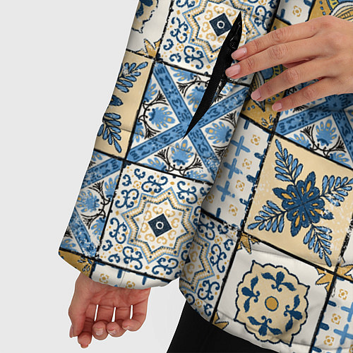 Женская зимняя куртка Плитка, орнамент, узор / 3D-Черный – фото 5