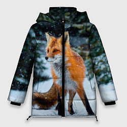 Куртка зимняя женская Лиса в зимнем лесу, цвет: 3D-черный