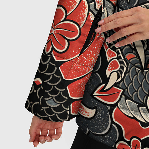 Женская зимняя куртка Самурай Якудза, драконы / 3D-Черный – фото 5